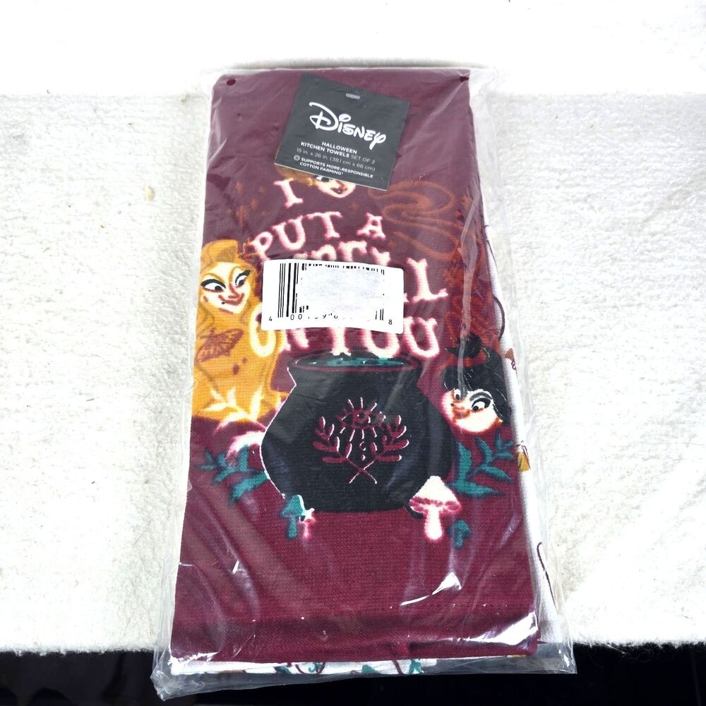 Disney Hocus Pocus Set Of 2 Kitchen Towels 15” X 26” Halloween Witches NEW